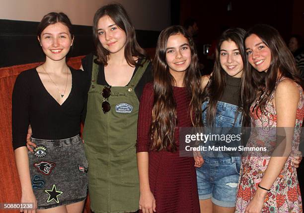 Actresses Elit Iúsücan, Doga Zeynep Doguslu, Tugba Sunguroglu, Günes Sensoy, and Ilayda Akdogan attend a screening of "Mustang" at the Metro 3 at the...