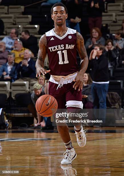 Anthony Collins of the Texas A&M Aggies plays against the Vanderbilt Commodores at Memorial Gym on February 4, 2016 in Nashville, Tennessee.