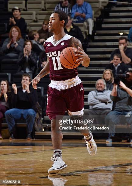 Anthony Collins of the Texas A&M Aggies plays against the Vanderbilt Commodores at Memorial Gym on February 4, 2016 in Nashville, Tennessee.