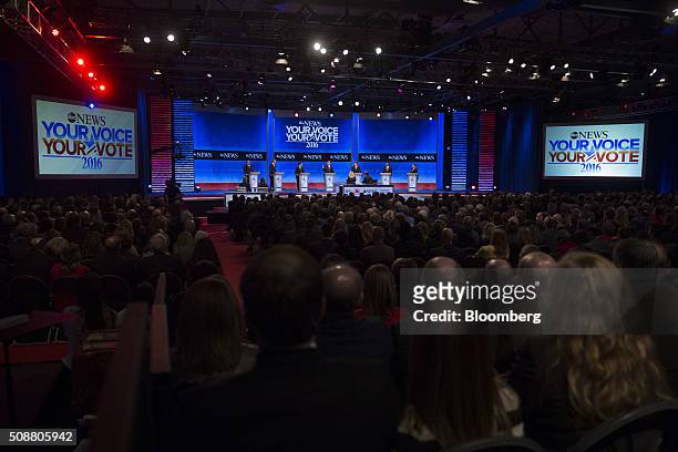 Republican presidential candidates John Kasich, governor of Ohio, from left, Jeb Bush, former Governor of Florida, Senator Marco Rubio, a Republican...