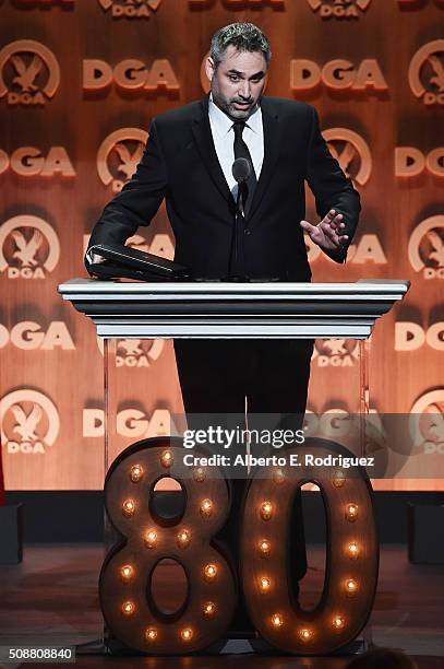 Director Alex Garland accepts the award for Outstanding Directorial Achievement of a First-Time Feature Film Director for "Ex Machina" onstage at the...