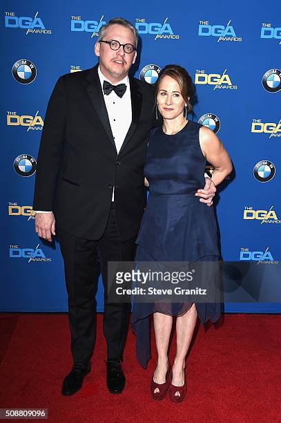 Director Adam McKay and actress Shira Piven attend the 68th Annual Directors Guild Of America Awards at the Hyatt Regency Century Plaza on February...