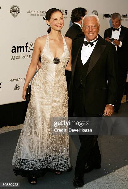 Actress Ashley Judd and designer Giorgio Armani arrive at "Cinema Against AIDS 2004", the 11th annual event in aid of amfAR at Le Moulin de Mougins...