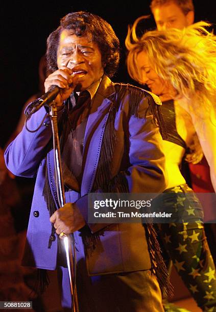 James Brown performs at the season opener at the Mountain Winery, on May 20, 2004 in Saratoga, California.