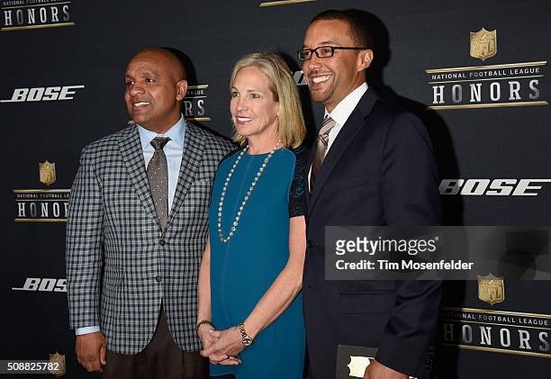 Coach Hue Jackson, Dee Haslam and Sashi Brown attend the 5th Annual NFL Honors at Bill Graham Civic Auditorium on February 6, 2016 in San Francisco,...