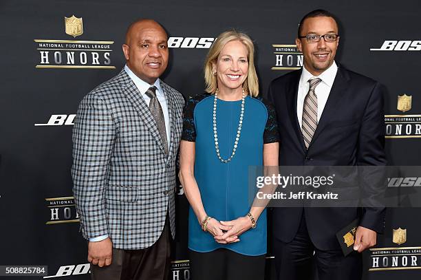 Coach Hue Jackson, Dee Haslam and Sashi Brown attend the 5th Annual NFL Honors at Bill Graham Civic Auditorium on February 6, 2016 in San Francisco,...