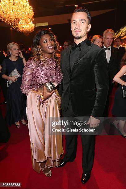 Motsi Mabuse and her boyfriend Evgenij Voznyuk during the Goldene Kamera 2016 reception on February 6, 2016 in Hamburg, Germany.