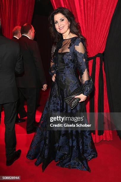 Gudrun Mittermeier wearing a dress by Isabell de Hillerin during the Goldene Kamera 2016 reception on February 6, 2016 in Hamburg, Germany.