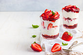 dessert with fresh strawberry,  cream cheese and strawberry  jam