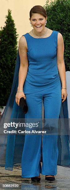 Swedish Crown Princess Victoria arrives to attend a gala dinner at El Pardo Royal Palace May 21, 2004 in Madrid. Spanish Crown Prince Felipe de...