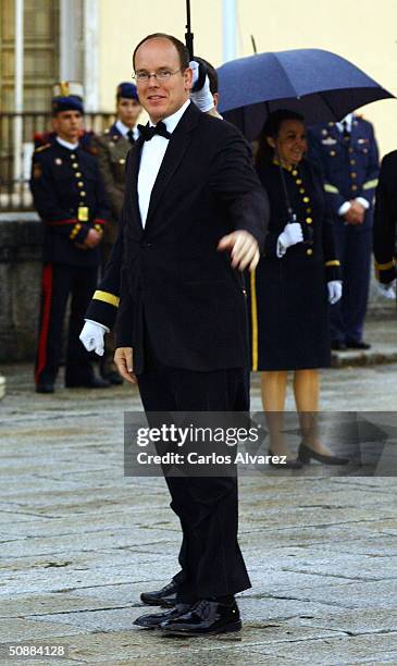 Crown Prince Albert of Monaco arrives to attend a gala dinner at El Pardo Royal Palace on May 21, 2004 in Madrid, Spain. Spanish Crown Prince Felipe...