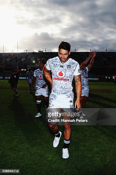Shaun Johnson of the Warriors walks around the ground after losing the 2016 Auckland Nines grand final match between the Parramatta Eels and the New...