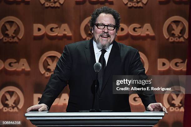 Director Jon Favreau speaks onstage at the 68th Annual Directors Guild Of America Awards at the Hyatt Regency Century Plaza on February 6, 2016 in...