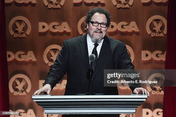 Director Jon Favreau speaks onstage at the 68th Annual Directors Guild Of America Awards at the Hyatt Regency Century Plaza on February 6, 2016 in...