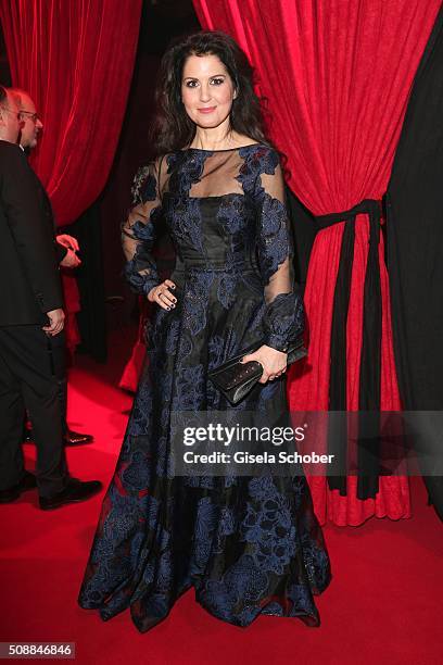 Gudrun Mittermeier wearing a dress by Talbot Runhof during the Goldene Kamera 2016 reception on February 6, 2016 in Hamburg, Germany.