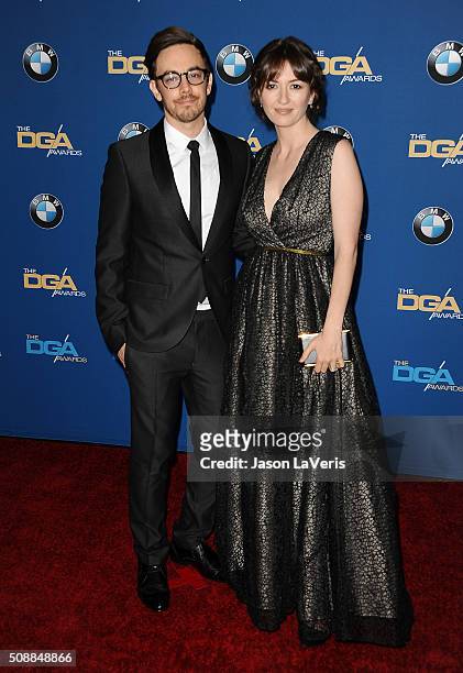 Jorma Taccone and Marielle Heller attend the 68th annual Directors Guild of America Awards at the Hyatt Regency Century Plaza on February 6, 2016 in...