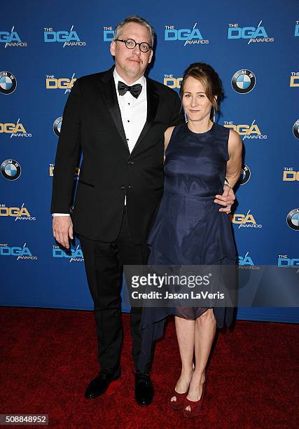 Director Adam McKay and wife Shira Piven attend the 68th annual Directors Guild of America Awards at the Hyatt Regency Century Plaza on February 6,...