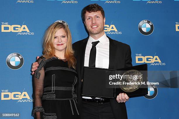 Actress Jennifer Jason Leigh and director Matthew Heineman, winner of the Outstanding Directorial Achievement in Documentary Award for "Cartel Land",...