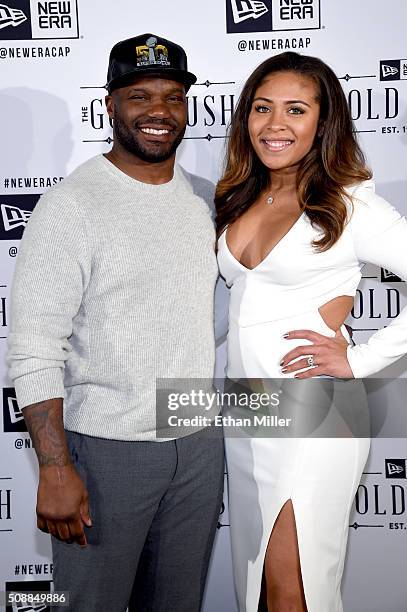 Player D'Qwell Jackson and Christina Weaver attend the New Era Super Bowl party at The Battery on February 6, 2016 in San Francisco, California.