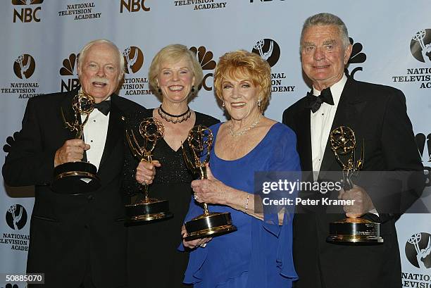 Lifetime Achievement award winners Ray MacDonald, Jeanne Cooper, Rachel Ames and John Clarke pose backstage at the 31st Annual Daytime Emmy Awards on...