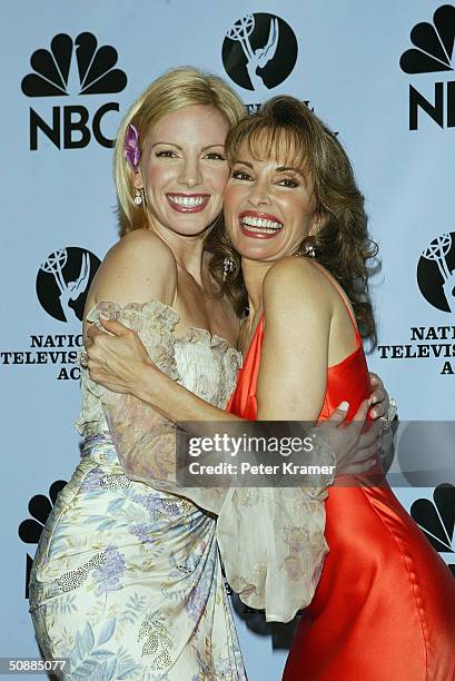 Actresses Liza Huber and Susan Lucci pose backstage at the 31st Annual Daytime Emmy Awards on May 21, 2004 at Radio City Music Hall, in New York City.