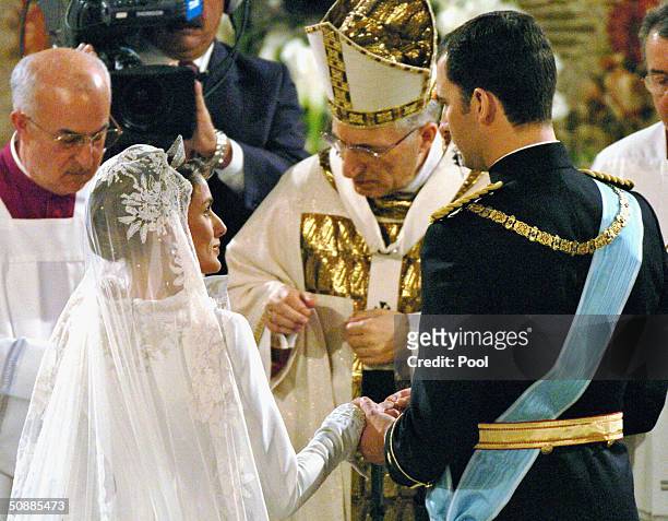 General view inside the Almudena cathedral where the wedding ceremony takes place between Spanish Crown Prince Felipe de Bourbon and former...