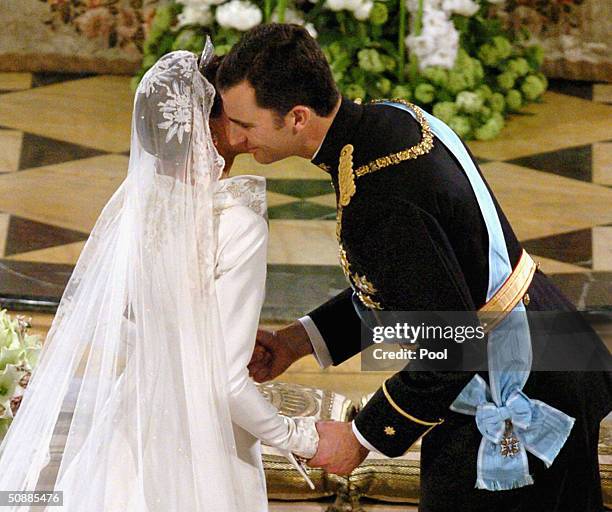 General view inside the Almudena cathedral where the wedding ceremony takes place between Spanish Crown Prince Felipe de Bourbon and former...