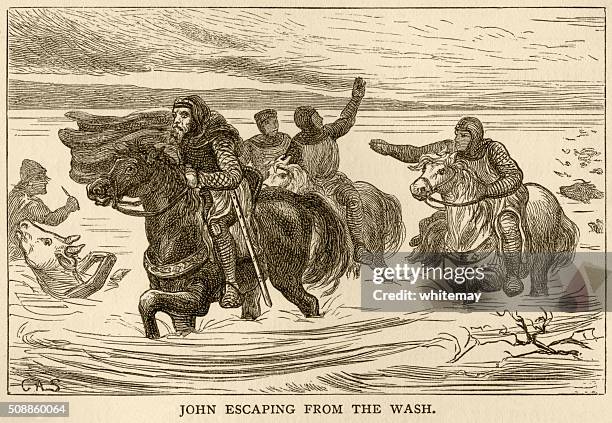 king john escaping from the wash - estuary stock illustrations