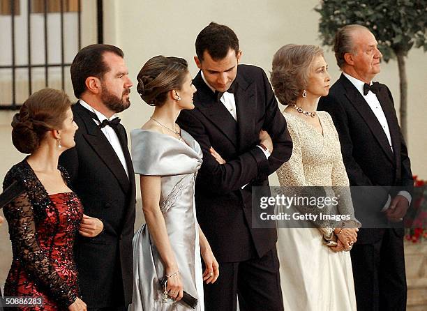 Spanish Crown Prince Felipe and his fiancee Letizia Ortiz Rocasolano pose for a picture with King Juan Carlos and Queen Sofia and Letizia's father...