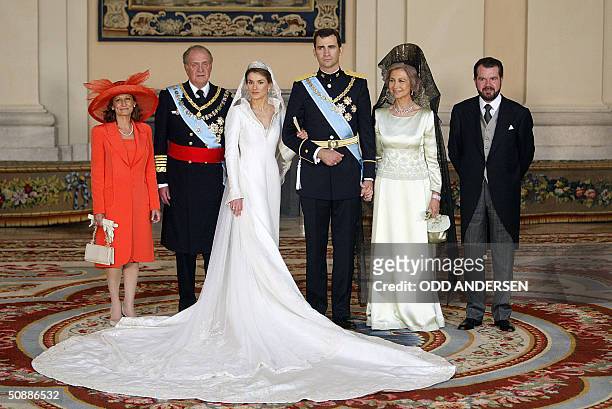 Princess of Asturias Letizia Ortiz and her husband Spanish Crown Felipe of Bourbon pose for the family photo with Letizia Ortiz' mother Paloma...