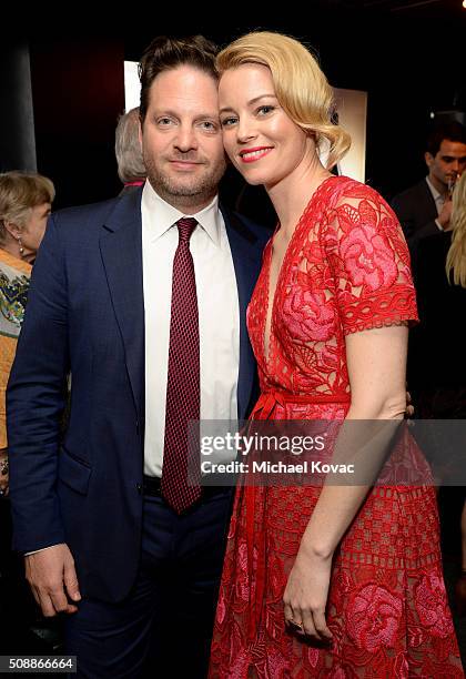 Actress Elizabeth Banks and producer Max Handelman visit the Dom Perignon Lounge before receiving the Virtuosos Award at The Santa Barbara...