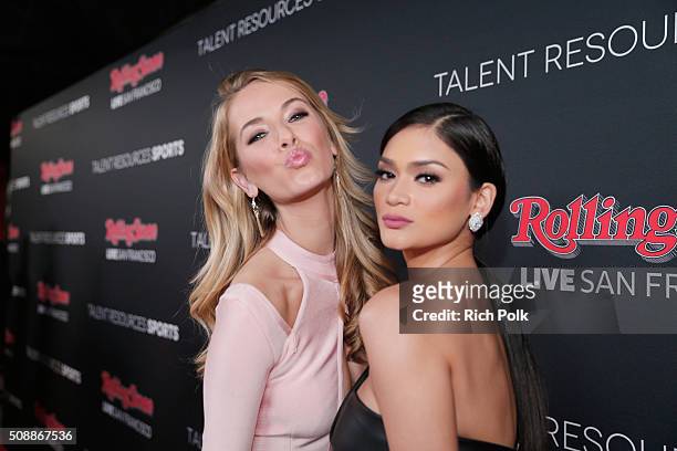 Miss USA 2015 Olivia Jordan and Miss Universe 2015 Pia Wurtzbach attend Rolling Stone Live SF with Talent Resources on February 6, 2016 in San...