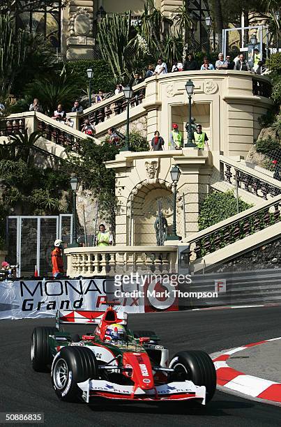 Mark Webber of Australia and Jaguar in action during qualifying for the Monaco F1 Grand Prix on May 22 in Monte Carlo, Monaco.
