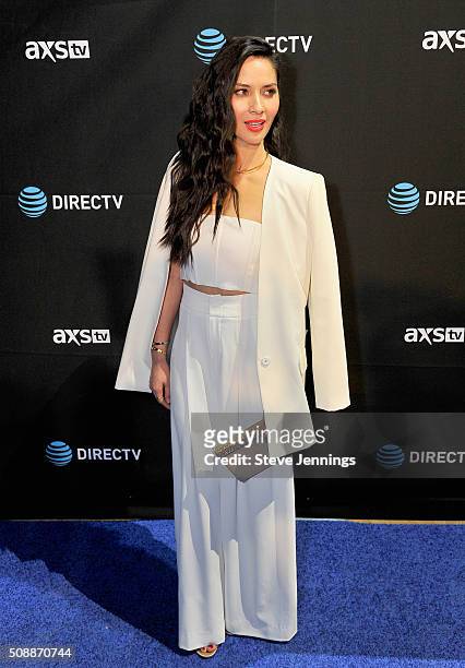 Actress Olivia Munn attends the DirecTV and Pepsi Super Saturday Night featuring Red Hot Chili Peppers at Pier 70 on February 6, 2016 in San...