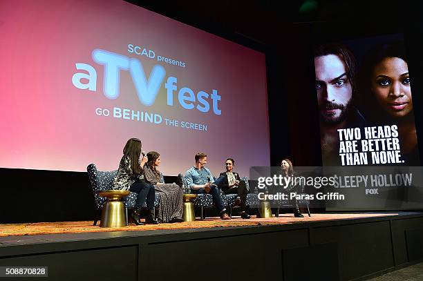 Jessica Camacho, Nikki Reed, Zach Appelman, Lyndie Greenwood and moderator Kim Root speak during the 'Sleepy Hollow' event during aTVfest 2016...