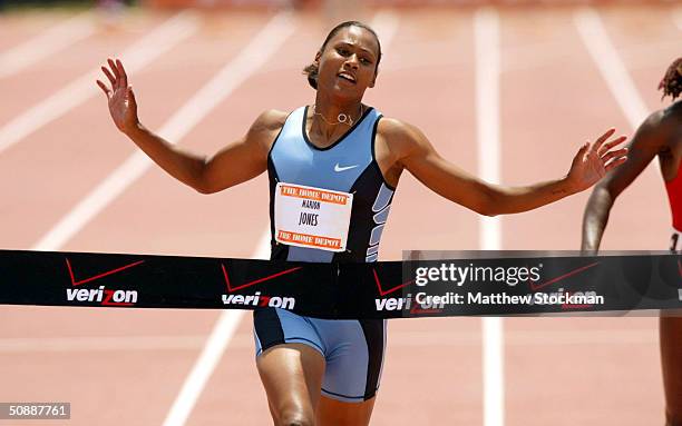 Marion Jones wins the Women's 100 meter with the time of 10.99 during the Home Depot Invitational, the first invitational stop on USA Track & Field?s...