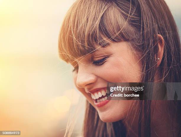 cute girl smiling - bangs stock pictures, royalty-free photos & images