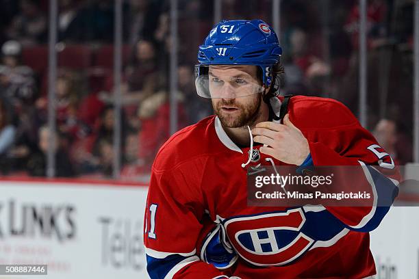 David Desharnais of the Montreal Canadiens skates during the NHL game against the Buffalo Sabres at the Bell Centre on February 3, 2016 in Montreal,...