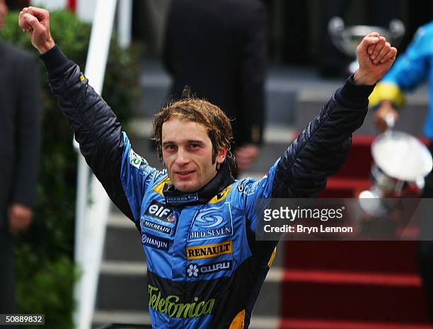 Jarno Trulli of Italy and Renault celebrates winning the Monaco F1 Grand Prix on May 23 in Monte Carlo, Monaco.