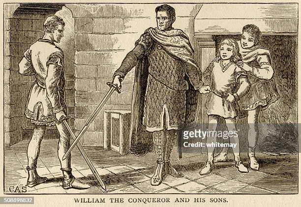 william the conqueror and his sons - circa 11th century stock illustrations