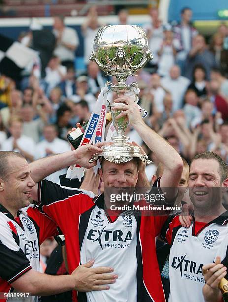 Chris Brindley of Hednesford celebrates winning during the FA Trophy Final match between Canvey Island and Hednesford Town at Villa Park on May 23,...
