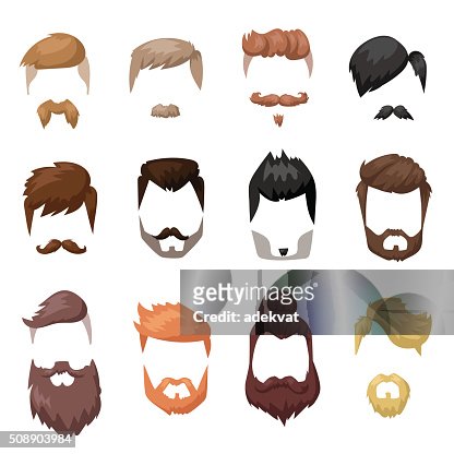 Hairstyles Beard And Hair Face Cut Mask Flat Cartoon Collection High-Res  Vector Graphic - Getty Images