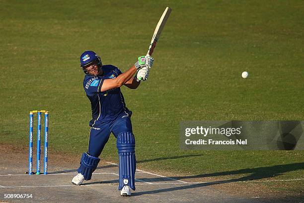 Andrew Symonds of Capricorn bats during the Oxigen Masters Champions League match between Virgo Super Kings and Capricorn Commanders on February 7,...