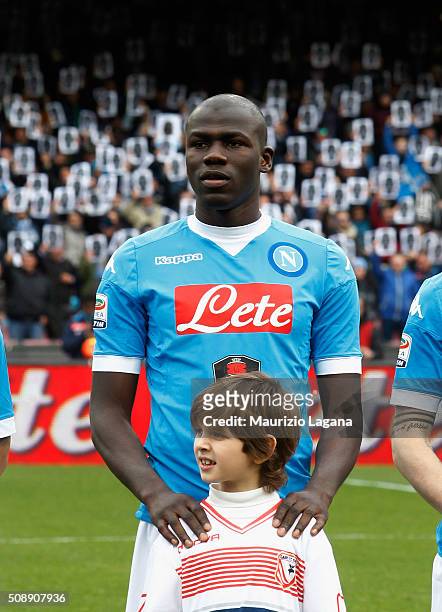 Kalidou Koulibaly of Napoli during the Serie A match between SSC Napoli and Carpi FC at Stadio San Paolo on February 7, 2016 in Naples, Italy.