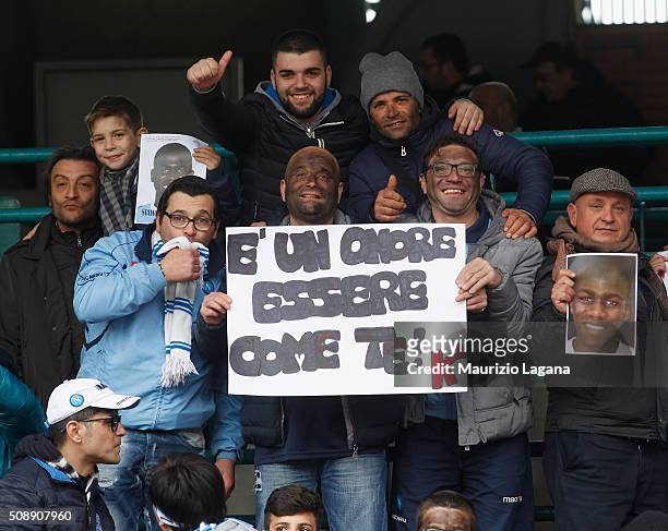 Fans of Napoli show a banner for Kalidou Koulibaly during the Serie A match between SSC Napoli and Carpi FC at Stadio San Paolo on February 7, 2016...