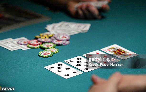 Poker players take part in the 2004 World Series of Poker Tournament held at the Binion's Horseshoe Hotel and Casino May 23, 2004 in Las Vegas,...