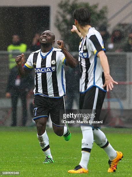Pablo Armero of Udinese Calcio celebrates after scoring the opening goal during the Serie A match between AC Milan and Udinese Calcio at Stadio...
