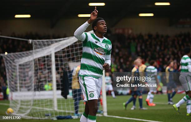 Dedryck Boyata celebrates after Leigh Griffiths of Celtic scores during the William Hill Scottish Cup Fifth Round match between East Kilbride and...