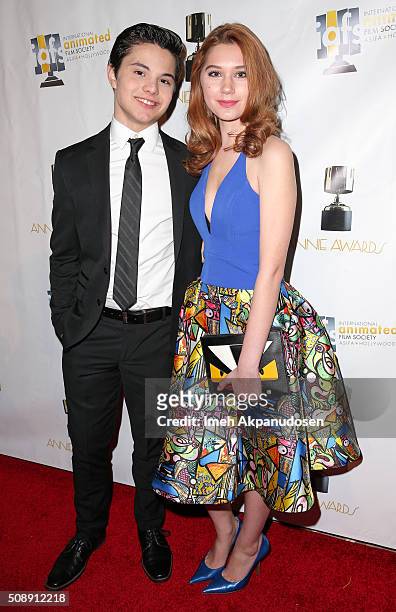 Actor Zach Callison and actress Serena Laurel attend the 43rd Annual Annie Awards at Royce Hall on the UCLA Campus on February 6, 2016 in Westwood,...