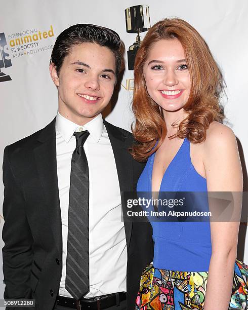 Actor Zach Callison and actress Serena Laurel attend the 43rd Annual Annie Awards at Royce Hall on the UCLA Campus on February 6, 2016 in Westwood,...